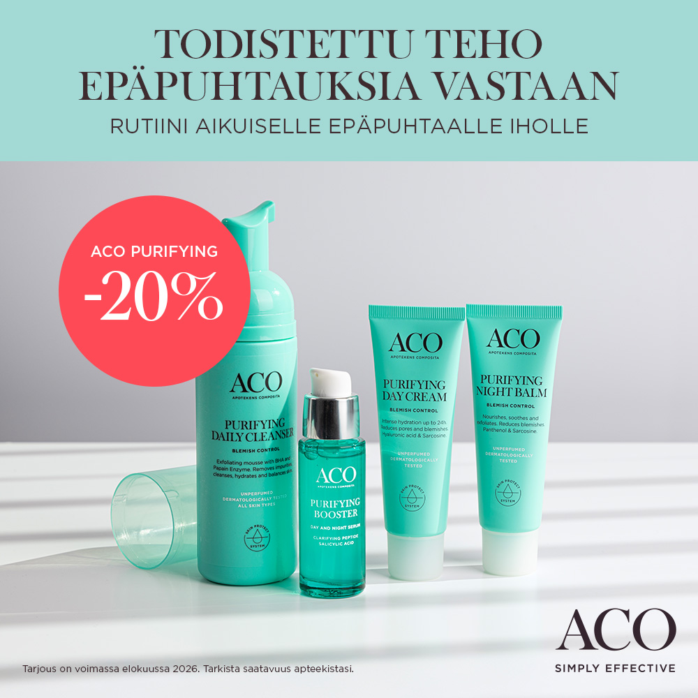 Aco purifying -sarja tarjouksessa elokuun ajan -20% Apteekki Espoonlahti