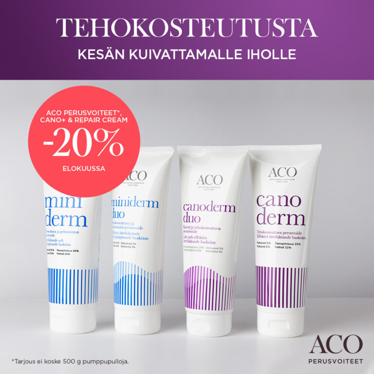 Aco perusvoiteet tarjouksessa elokuun ajan -20% Apteekki Espoonlahti