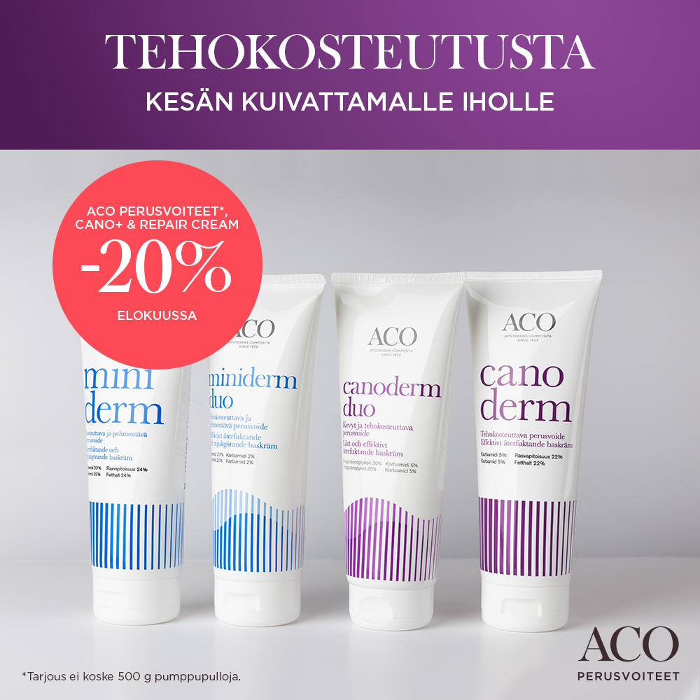 Aco perusvoiteet tarjouksessa elokuun ajan -20% Apteekki Espoonlahti