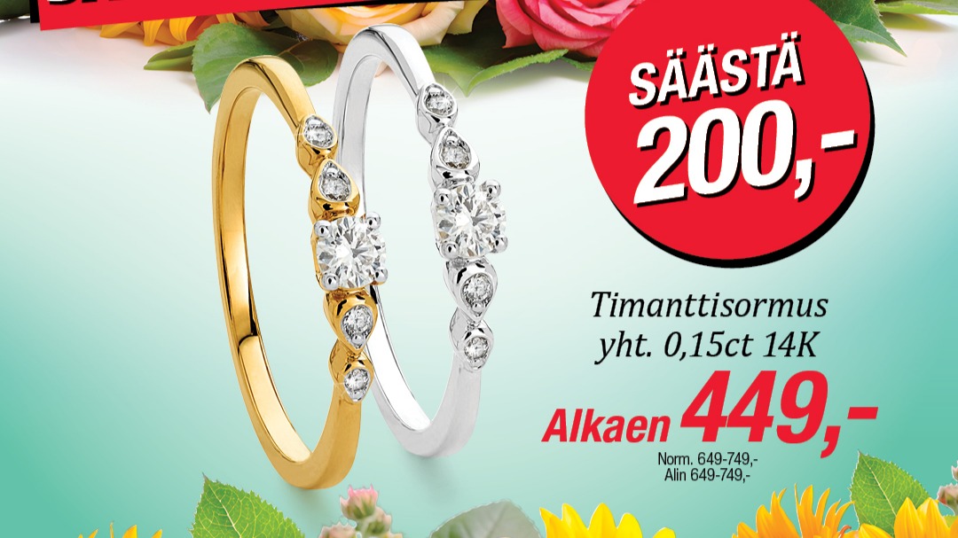 Timanttisormus yht. 0,15 ct 14K alkaen 449,- Kultajousi