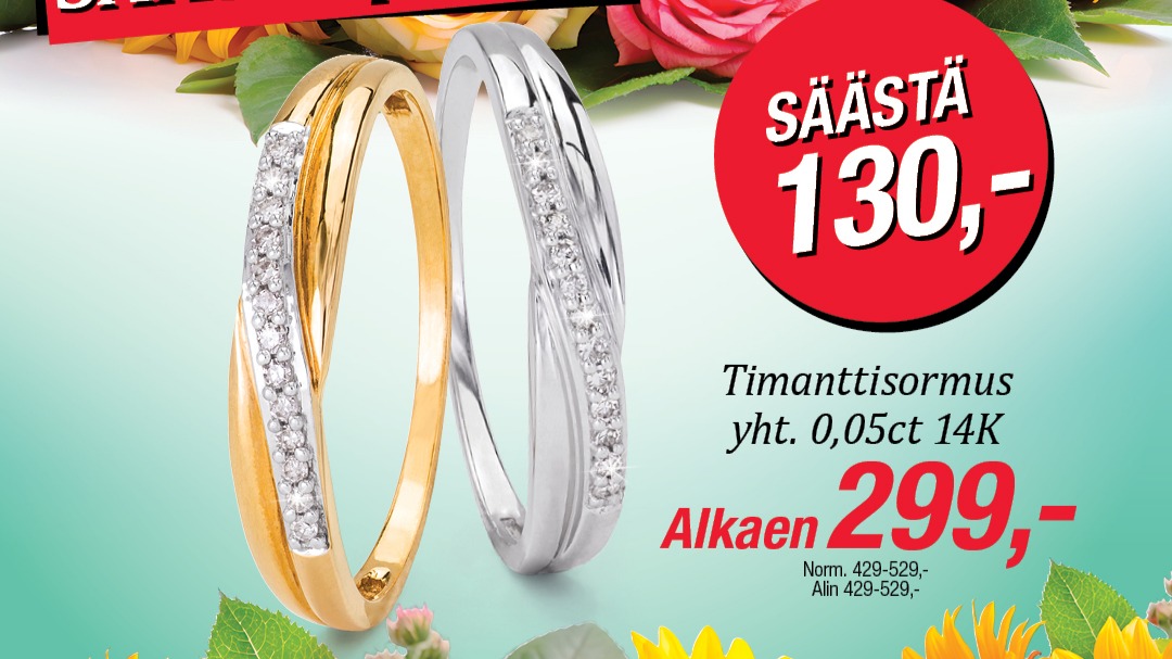 Timanttisormus yht. 0,05 ct 14K alkaen 299,- Kultajousi